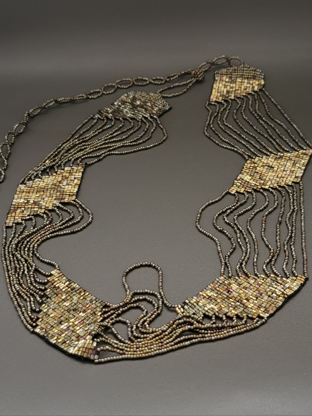Vintage Metallic Seed Bead Belt Necklace | Draped Waist Chain | Boho Luxe Beaded